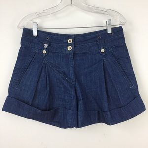 French Connection High Waisted Pleated Cuff Mom Denim Shorts